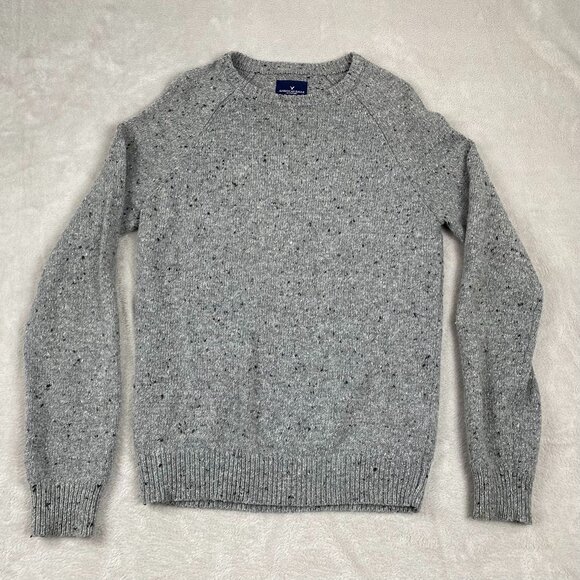 American Eagle Outfitters Men's Sweater S Gray Speckled Crewneck Cotton/Wool Ble - Picture 11 of 12